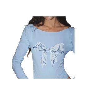 Urban Outfitters Kimchi Blue Bow Boatneck Scoopneck Blue Long Sleeve Size Medium